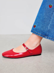 FAUX PATENT LEATHER MARY JANE FLATS
