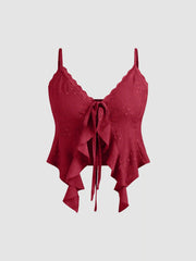 Lace Ruffle Hem Knotted Top Curve & Plus