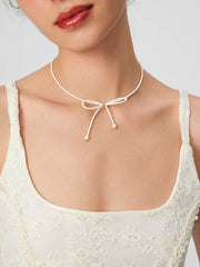 FAUX PEARL BEADED BOWKNOT CHOKER