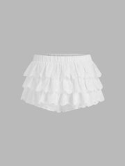 Cotton-blend Low Rise Solid Layered Micro Bloomer Shorts