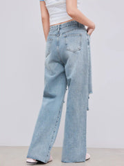 Mid Rise Ripped Straight Leg Jeans