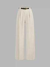 Petite Mid Rise Solid Straight Leg Trousers With Belt