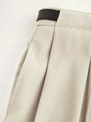 Petite Mid Rise Solid Straight Leg Trousers With Belt