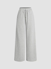 Petite Mid Rise Solid Drawstring Pocket Wide Leg Trousers