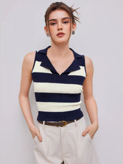 Knit Collar Striped Tank Top