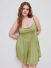 Cowl Neck Corset Knotted Ruffle Mini Dress Curve & Plus