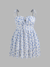 Woven Floral Ruffle Hem Knotted Layered Mini Dress Curve & Plus