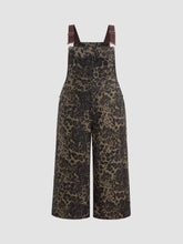 Denim Leopard Button Pocket Wide Leg Jumpsuit Curve & Plus