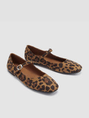 LEOPARD PRINT FAUX SUEDE MARY JANE FLATS