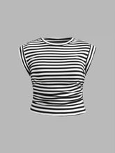 Cotton-blend Round Neckline Striped Ruched Top Curve & Plus