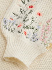 Knit High Neck Floral Embroidery Crop Top