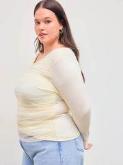Asymmetrical Neck Mesh Long Sleeve Jersey Top Curve & Plus