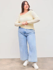 Asymmetrical Neck Mesh Long Sleeve Jersey Top Curve & Plus