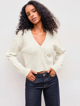 Knit V-neck Solid Texture Button Cardigan