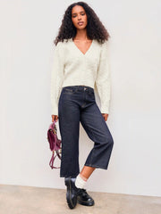 Knit V-neck Solid Texture Button Cardigan