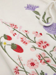 Knit V-neck Floral Embroidery Tie Front Vest