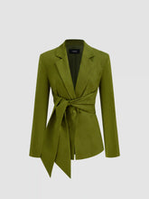 Jacquard Collar Floral Pocket Knotted Button Blazer