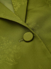 Jacquard Collar Floral Pocket Knotted Button Blazer