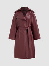Faux Leather Trench Coat With Belt