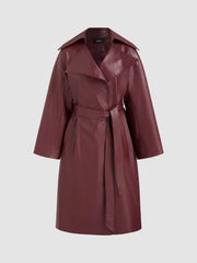 Faux Leather Trench Coat With Belt