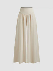 Satin Round Neckline Solid Knotted Top & Mid Rise Pocket Wide Leg Trousers Set