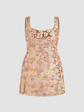 Sequin Scoop Neckline Floral Split Mini Dress Curve & Plus