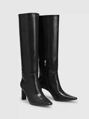 POINTED TOE CHUNKY HEEL KNEE HIGH BOOTS