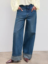 Cider Denim Mid Rise Solid Roll Hem Straight Leg Jeans