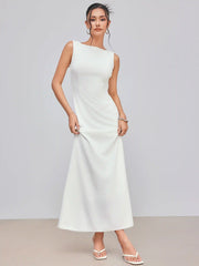Boat Neck Solid Maxi Dress