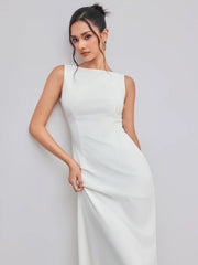 Boat Neck Solid Maxi Dress