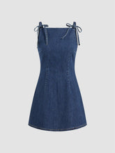 Stretch Denim Solid Zipper Knotted Mini Dress