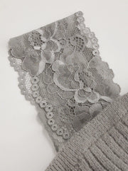 Knitted V-neck Solid Split Lace Midi Dress Curve & Plus