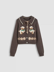 Knit Collar Bowknot Sheep Cardigan