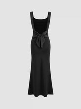 Scoop Neckline Solid Bowknot Backless Maxi Dress