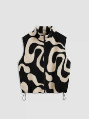 Fleece High Neck Geometric Puffer Vest