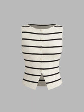 Knit Boat Neck Striped Button Split Vest