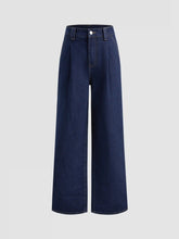 Denim High Waist Pleated Straight Leg Jeans