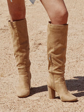 FAUX SUEDE CHUNKY HEEL KNEE HIGH BOOTS