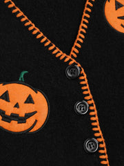 Knitted V-neck Pumpkin Ghost Contrasting Binding Vest