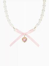 BOWKNOT & HEART FAUX PEARL PENDANT NECKLACE