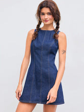 Denim Solid Zipper Sleeveless Mini Dress