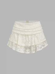 Lace Mid Rise Layered Mini Skirt