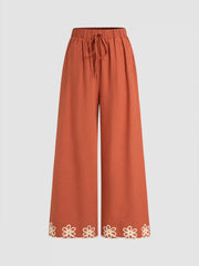 Floral Trim Pull-On Wide Leg Pant
