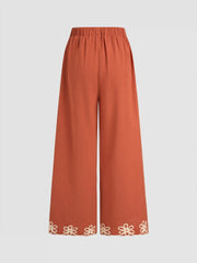 Floral Trim Pull-On Wide Leg Pant
