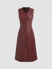 Faux Leather V-Neck Belted Vest