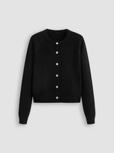 Knit Round Neckline Solid Button Cardigan