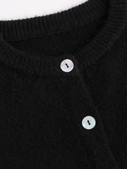 Knit Round Neckline Solid Button Cardigan