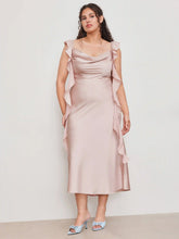 Satin Cowl Neck Solid Ruffle Hem Maxi Dress Curve & Plus