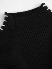 Knit Round Neck Solid Stitch Long Sleeve Sweater