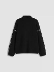 Knit Round Neck Solid Stitch Long Sleeve Sweater